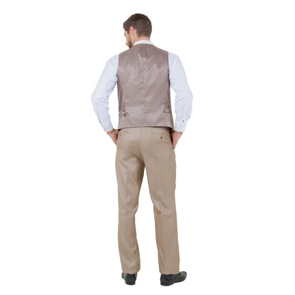 Modern Fit Sharkskin 3pc Men's Suit Set, Stoned Ground - Picture 4 of 6